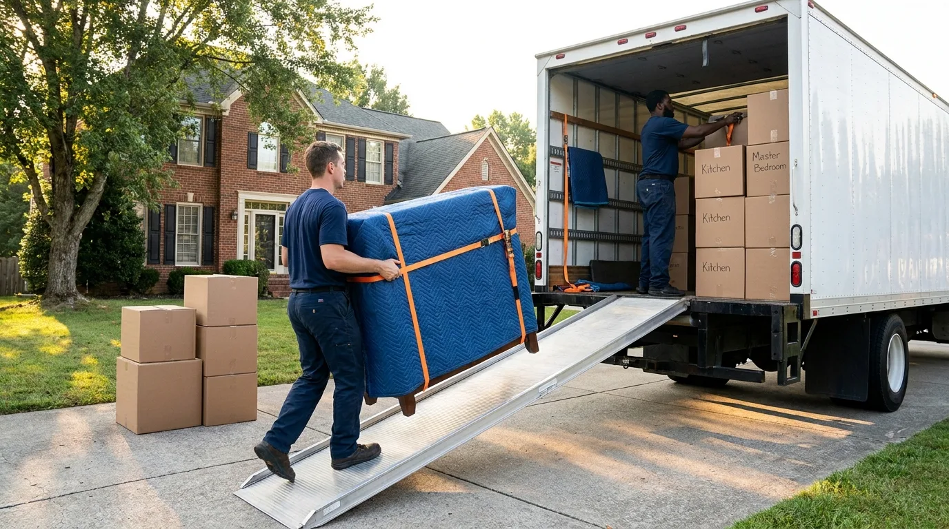 Volunteer Movers TN crew loading boxes into a moving truck at a Springfield, TN home