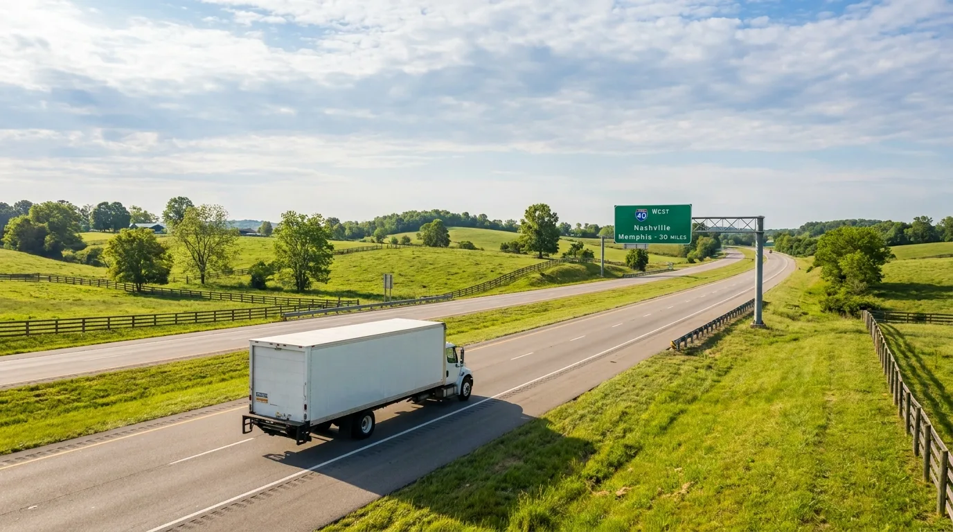 Moving truck on a Tennessee interstate highway for a long distance move from Springfield