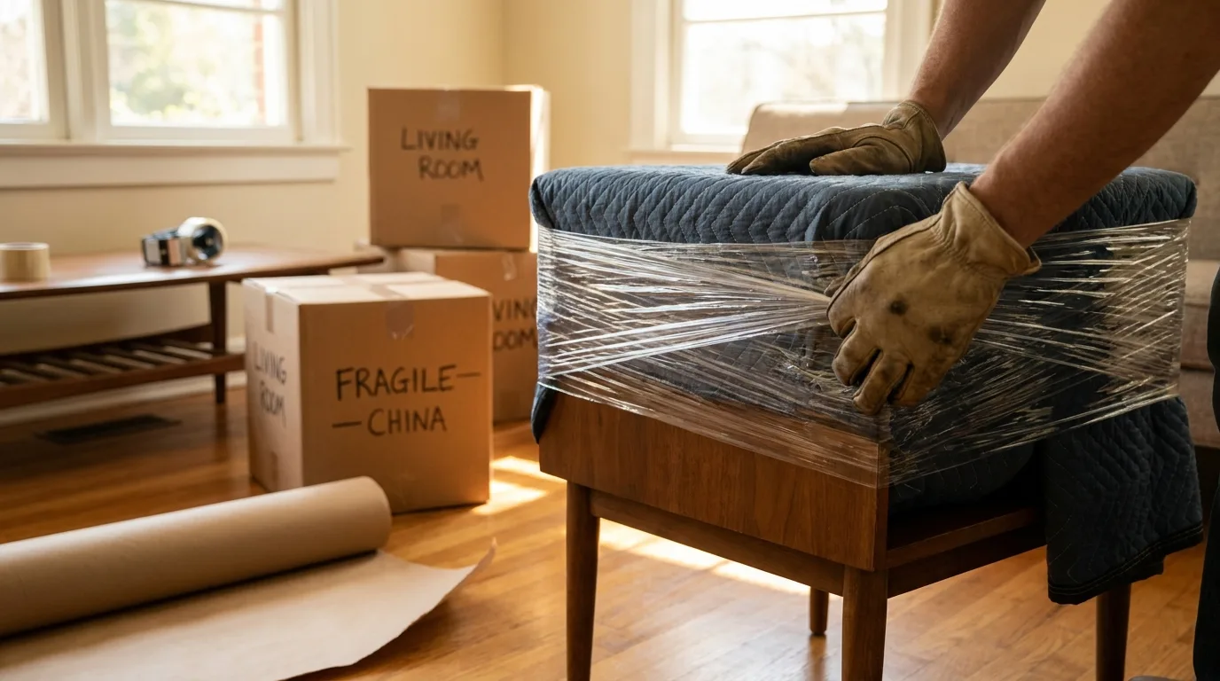 Professional packing crew wrapping furniture for a Springfield, TN move